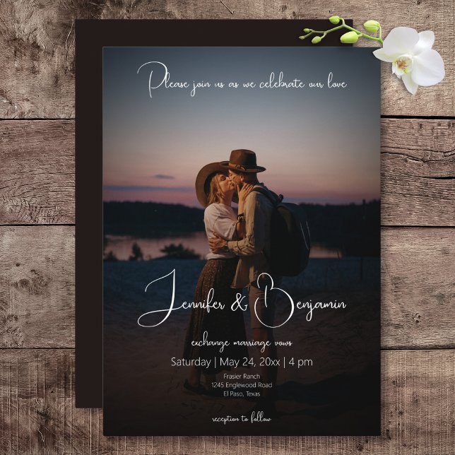 Moderne Foto Dunkle Minimal Hochzeit Einladung (Modern Photo Dark Minimal Wedding Invitation)