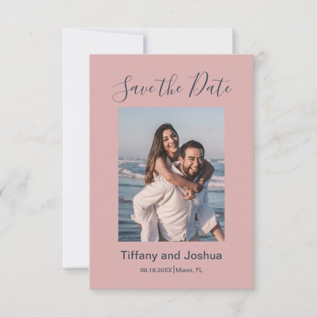 Moderne Foto Dusty Pink Save The Date (Vorderseite)