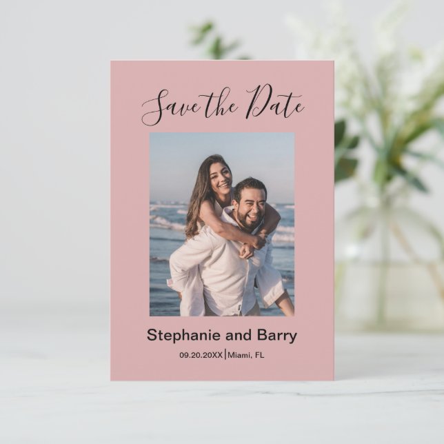 Moderne Foto Dusty Pink Save The Date (Stehend Vorderseite)