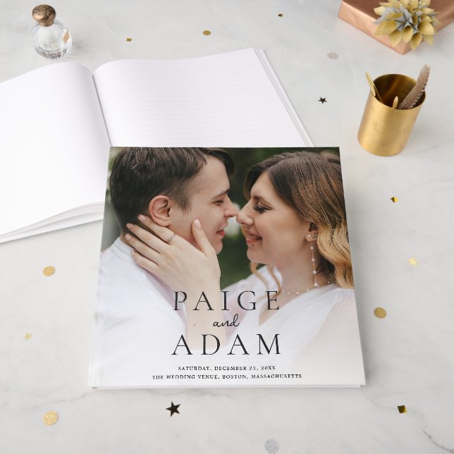 Moderne Foto-Editorial-Hochzeit Gästebuch (Vorderseite offen)