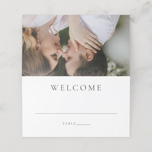 Moderne Foto-Editorial-Hochzeit Platzkarte (Außenseite Aufgefaltet)