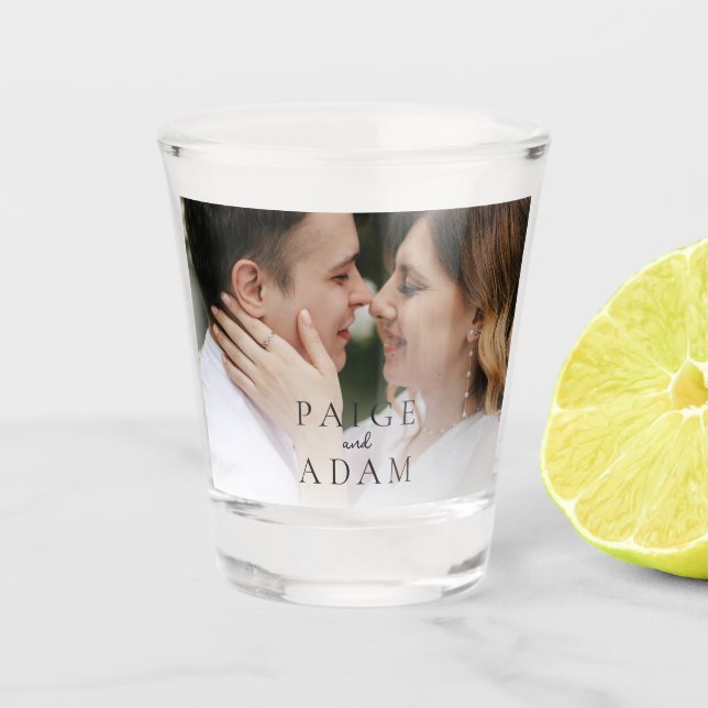 Moderne Foto-Editorial-Hochzeit Schnapsglas (Vorderseite)