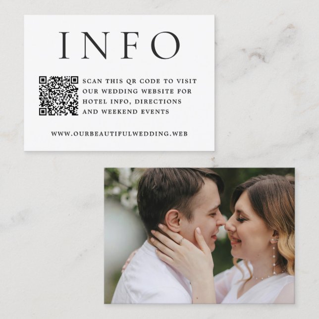 Moderne Foto-Editorial-QR-Code-Hochzeit Begleitkarte (Vorne/Hinten)