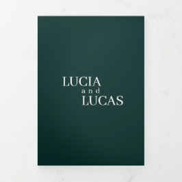 Moderne Foto Emerald Green All-in-One-Hochzeit Dreifach-gefaltete Programmkarte