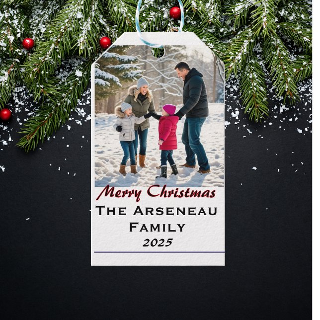 Moderne Foto-Familie personalisieren Geschenkanhänger (Elegant yet simple , keepsake holiday gift tag.)