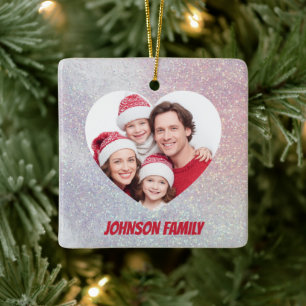 Moderne Foto-Familie   Weihnachts-Glitzer-Ornament Keramikornament
