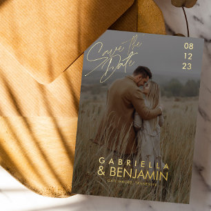 Moderne Foto-Foil-Hochzeit speichert die Datumskar Folieneinladung