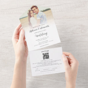 Moderne Foto Gastname Adressen QR Code Hochzeit All In One Einladung