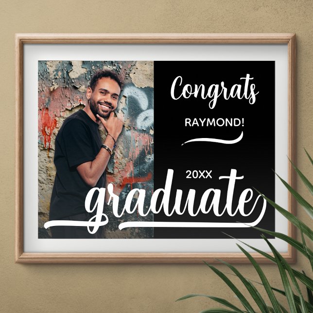 Moderne Foto Glückwunsch Graduate Black Poster (Congrats Graduate black poster with your photo, INSTANT DOWNLOAD and/or PRINTED)