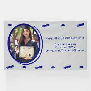 Moderne Foto Graduation Cap, Diploma Blue Template Banner