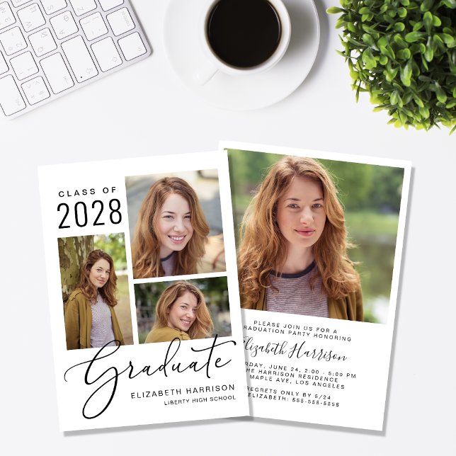 Moderne Foto Graduation Party Einladung (An elegant photo graduation party invitation to celebrate the graduate's achievements)