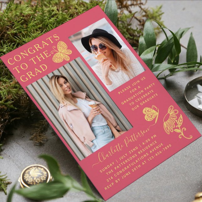 Moderne Foto-Graduierungspartei für Gelbschmetterl Einladung (Von Creator hochgeladen)