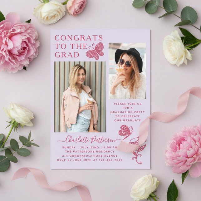 Moderne Foto-Graduierungspartei in Light Pink Acryleinladungen (Von Creator hochgeladen)