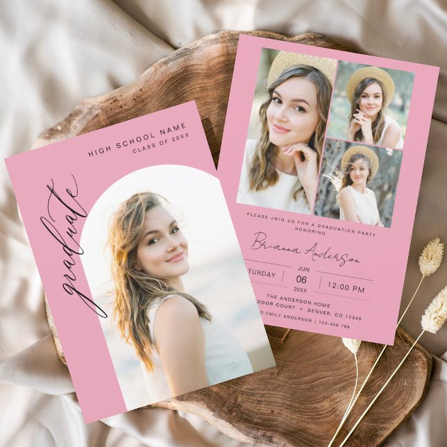 Moderne Foto-Graduierungsparty in Hot Pink Einladung (Von Creator hochgeladen)