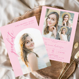 Moderne Foto-Graduierungsparty in Hot Pink Einladung