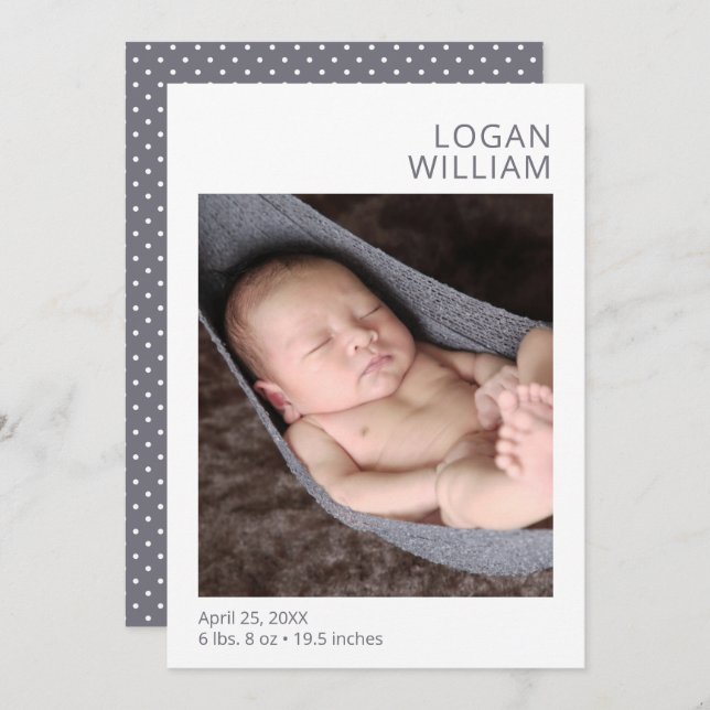 Moderne Foto Gray Birth Ankündigung (Vorne/Hinten)
