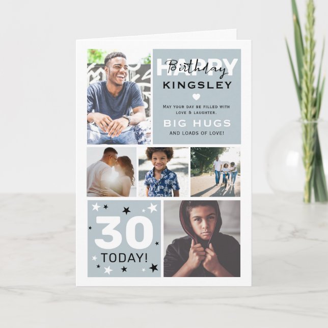 Moderne Foto Grid & Text Happy Birthday Card Karte (Vorderseite)