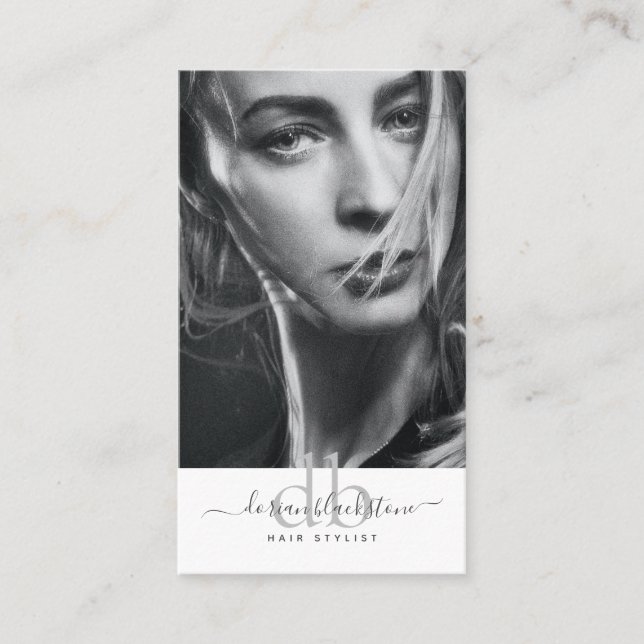 Moderne Foto Hair Stylist Business Card Visitenkarte (Vorderseite)