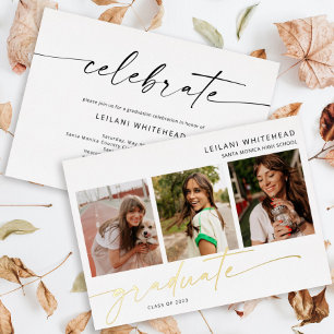 Moderne Foto Handlettering Absolvent Weiß Folieneinladung