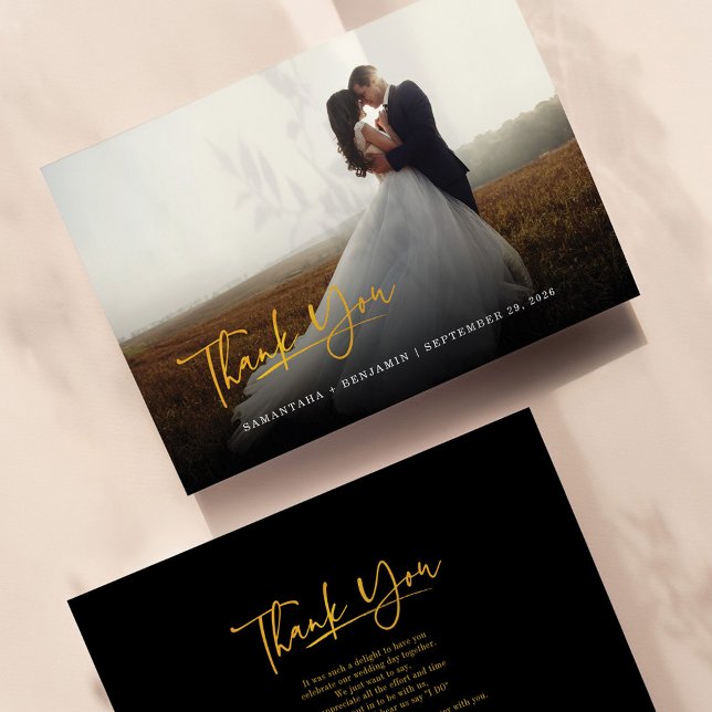 Moderne Foto-Handschrift-Hochzeit Dankeskarte (Newlyweds Photo Script Thank You Card)