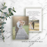 Moderne Foto Hochzeit danke MINI SIZE Mitteilungskarte<br><div class="desc">Einfach minimalistisch elegante Hochzeit danke Kalligraphie-Skript dunkle Overlay personalisiert günstigen Low-Budget-SMALL-Karte mit 2 Fotos und Ihre benutzerdefinierte Text und Signatur.</div>
