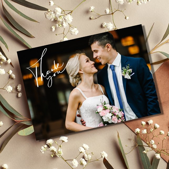 Moderne Foto Hochzeit Dankeschön Karte (Modern Photo Wedding Thank You Card)