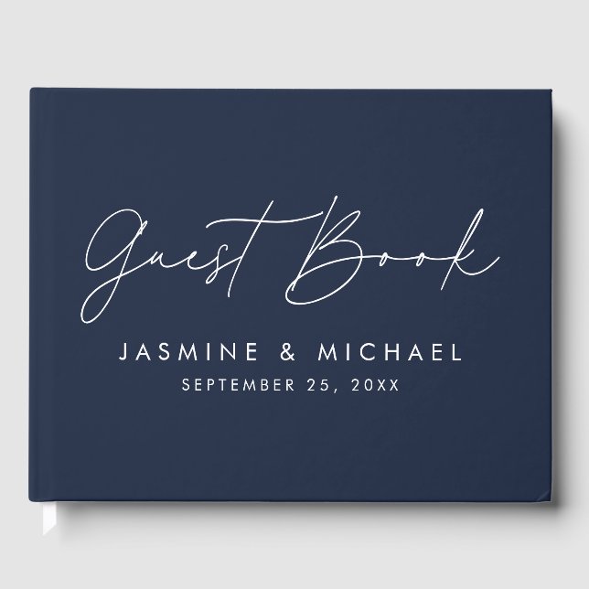 Moderne Foto-Hochzeit der Script-Marine Gästebuch (Vorderseite)