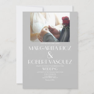 Moderne Foto-Hochzeit für Graue Weiße Paare Einladung