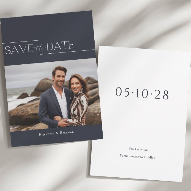 Moderne Foto-Hochzeit ganz einfach Save The Date (Slate blue save the date card 5x7)