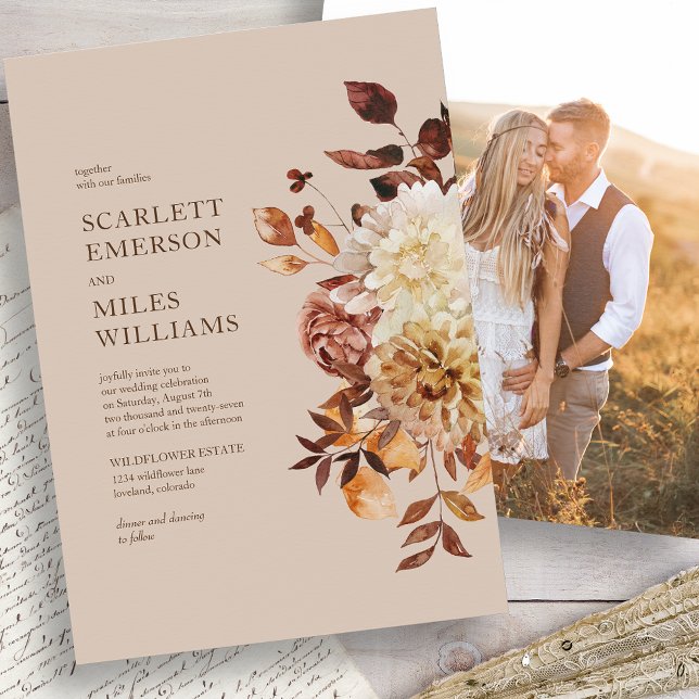 Moderne Foto-Hochzeit im Herbst Einladung (Taupe Modern Photo Fall Wedding Invitation by Painted Paperie
)