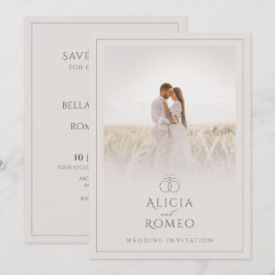 Moderne Foto-Hochzeit in Beige Einladung