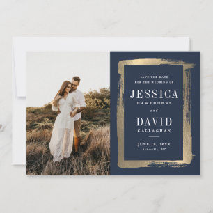 Moderne Foto-Hochzeit in Goldlackierung Save The Date