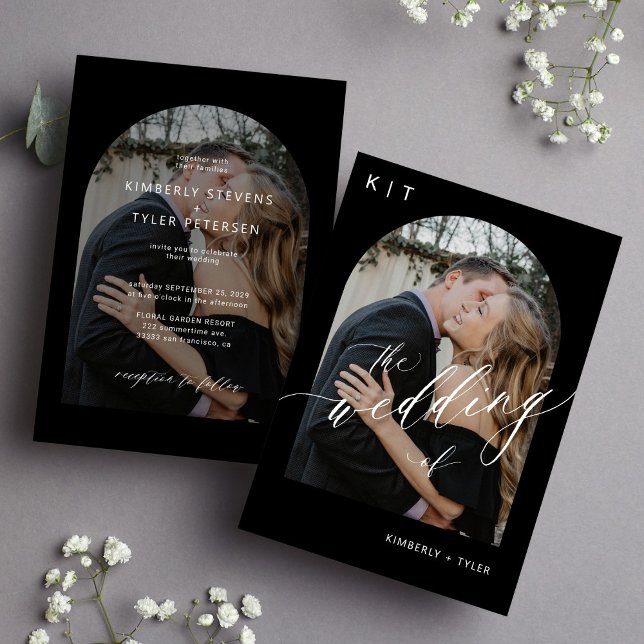 Moderne Foto-Hochzeit in Schwarz-Weiß Einladung (Von Creator hochgeladen)