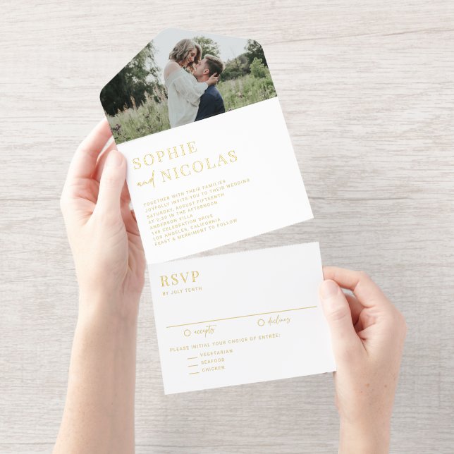 Moderne Foto-Hochzeit in Typografie und Handschrif All-in-One-Einladung (Abreißstreifen)
