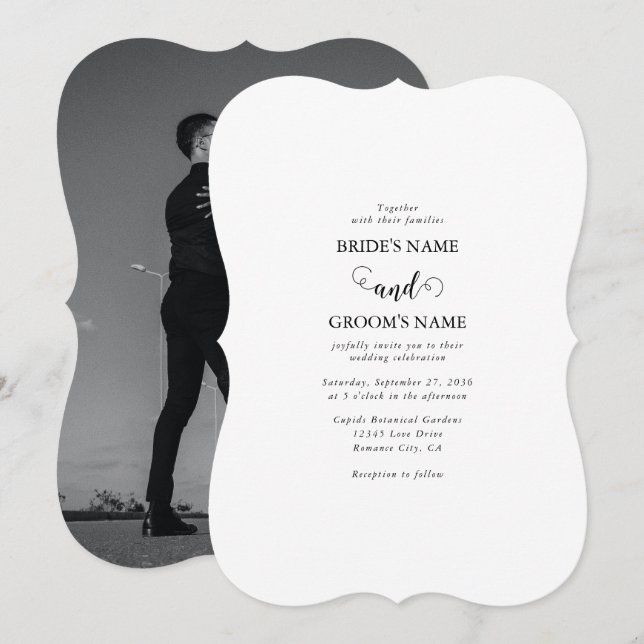 Moderne Foto-Hochzeit in Weiß und Schwarz Einladung (Vorne/Hinten)