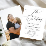 Moderne Foto Hochzeit in Weiß und Schwarz Einladung<br><div class="desc">Einfache Schwarz und Weiß Moderne Hochzeit Einladung für eine moderne Hochzeit formell oder informell. Mit weißer imposanter moderner Kalligraphie. *Foto zurück</div>