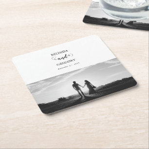 Moderne Foto-Hochzeit in Weiß und Schwarz Rechteckiger Pappuntersetzer