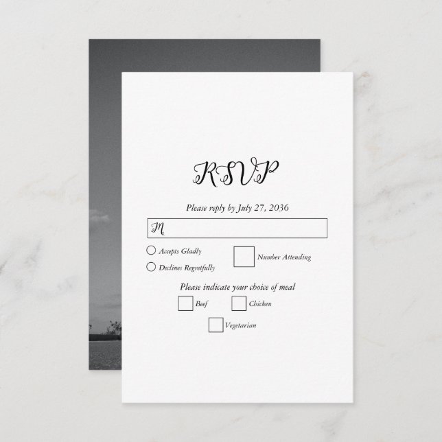 Moderne Foto-Hochzeit in Weiß und Schwarz RSVP Karte (Vorne/Hinten)