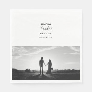 Moderne Foto-Hochzeit in Weiß und Schwarz Serviette
