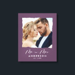 Moderne Foto Hochzeit personalisiert Mr. and Mrs. Leinwanddruck<br><div class="desc">Moderne,  schlichte Ränder lila Foto Mr. und Mrs. wedding personalisiert in Geschenk etabliert.</div>