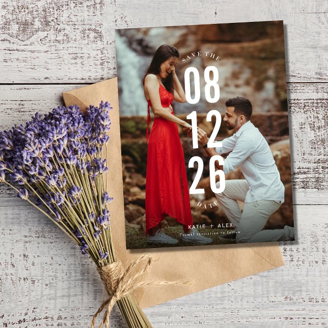 Moderne Foto-Hochzeit rettet das Datum Ankündigungspostkarte (Modern Photo Budget Wedding Save the Date)