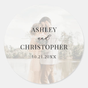 Moderne Foto-Hochzeit Runder Aufkleber