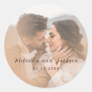 Moderne Foto-Hochzeit Runder Aufkleber