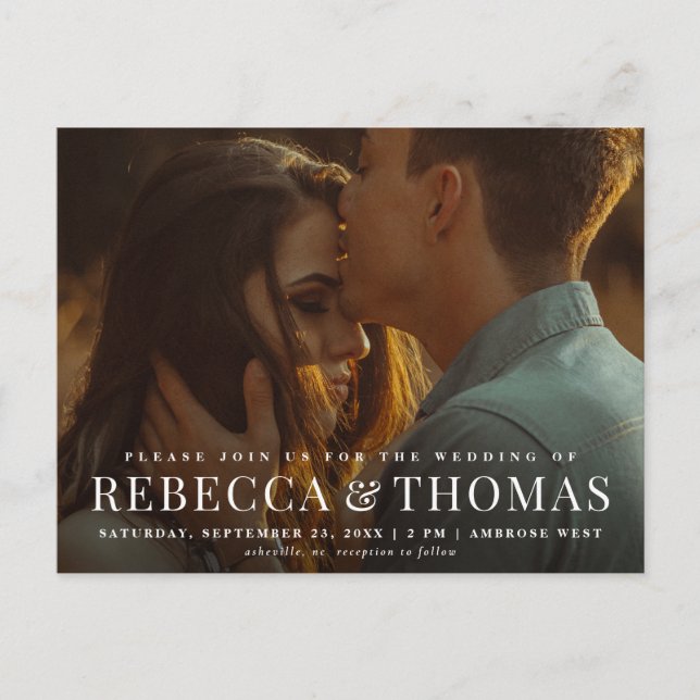 Moderne Foto Hochzeitseinladung Postkarte (Vorderseite)