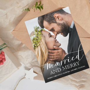 Moderne Foto Hochzeitspaare, verheiratet und fröhl Feiertagskarte