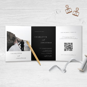 Moderne Foto-Kalligrafie in einer Schwarzen Hochze Dreifach Gefaltete Einladung