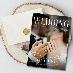 Moderne Foto-Magazin-Cover Save-the-Date-Karte Einladung