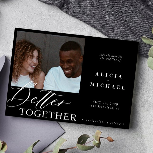 Moderne Foto minimalistisch Schwarz Drehbuchschick Save The Date (Von Creator hochgeladen)