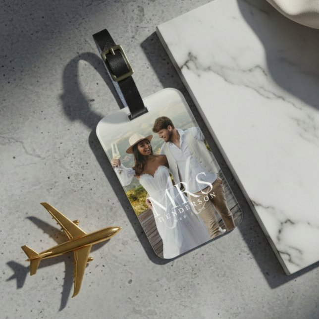 Moderne Foto-Monogramm Frischvermählte Reise Gepäckanhänger (Modern Photo Monogram Newlyweds Travel Luggage Tag
)