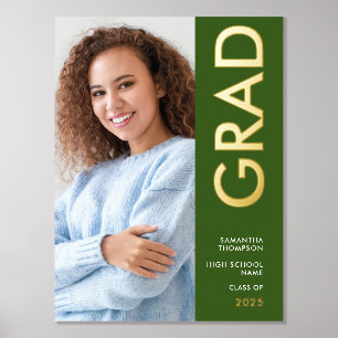 Moderne Foto Name Class of 2025 Abschluss Green Foliendrucke